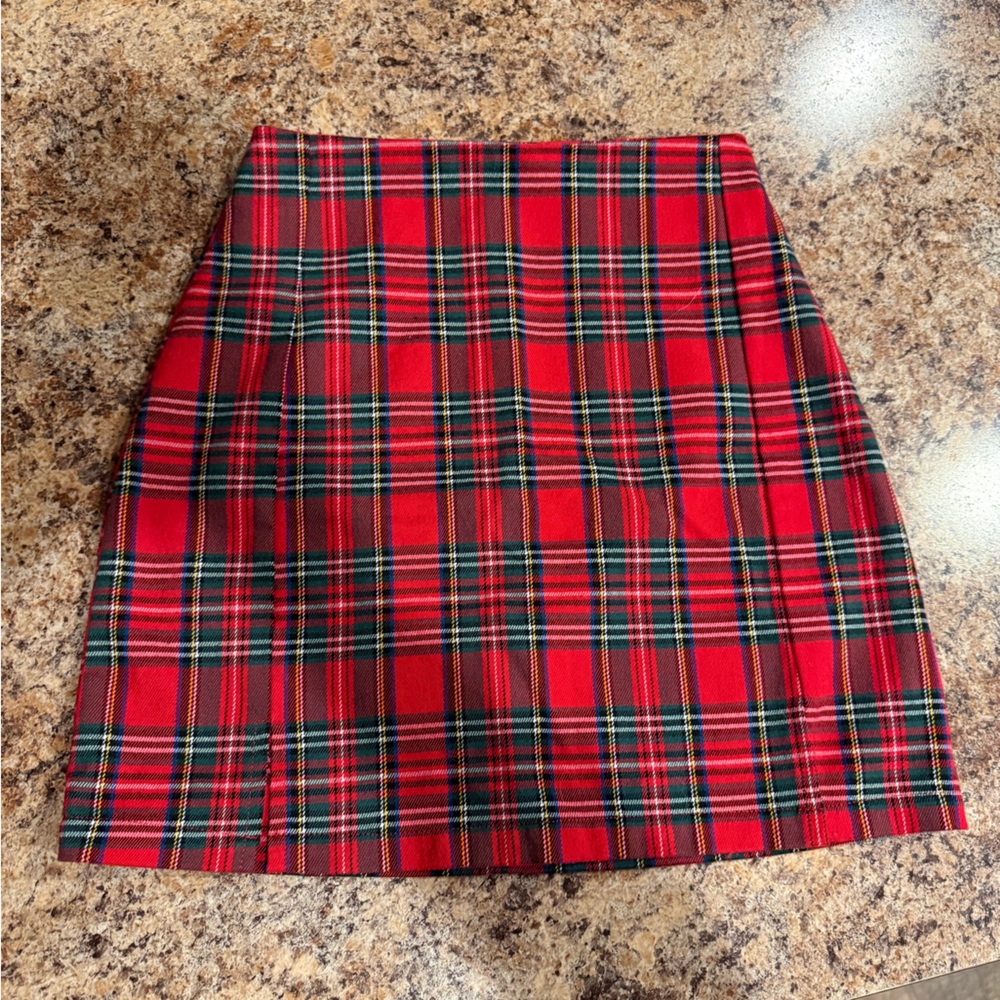 Brandy Melville Red and Green Plaid Mini Skirt